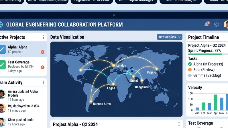 Diverse global engineering team collaboration