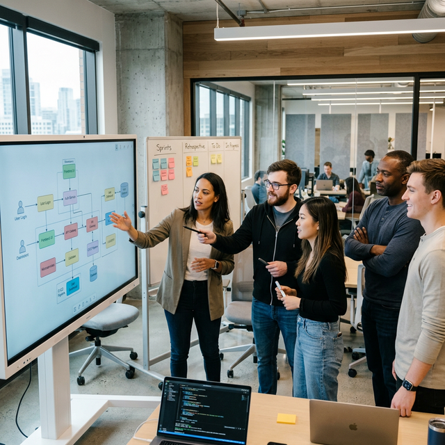 Engineering team collaborating on architecture